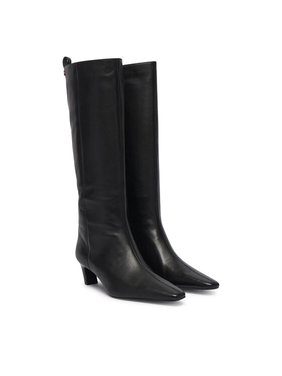 Tommy Hilfiger Tommy Hilfiger Ботуши Kitten Heel Leather High Boot FW0FW09568 Черен
