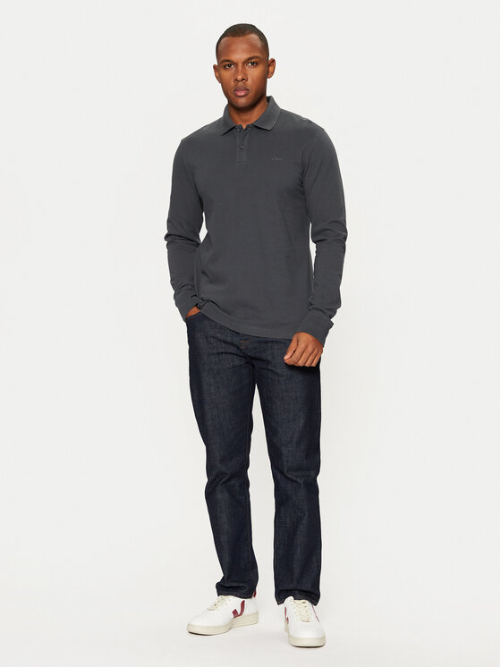 s.Oliver s.Oliver Тениска с яка и копчета 2153544 Сив Regular Fit