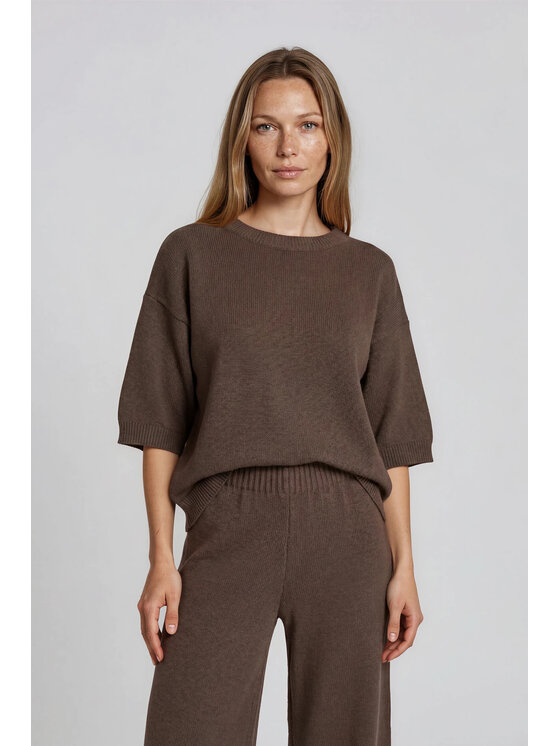 Fobya Fobya Bluzka F3013 Brązowy Basic Fit