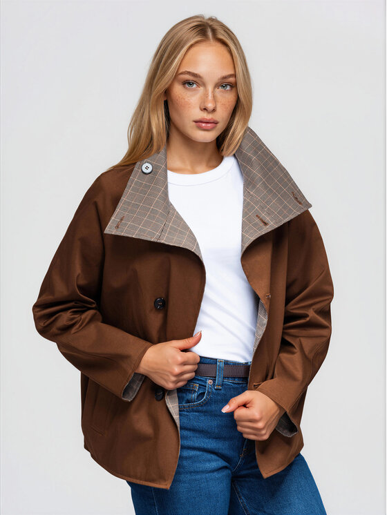 Ombre Ombre Płaszcz przejściowy OW-CT-E0021 Brązowy Regular Fit