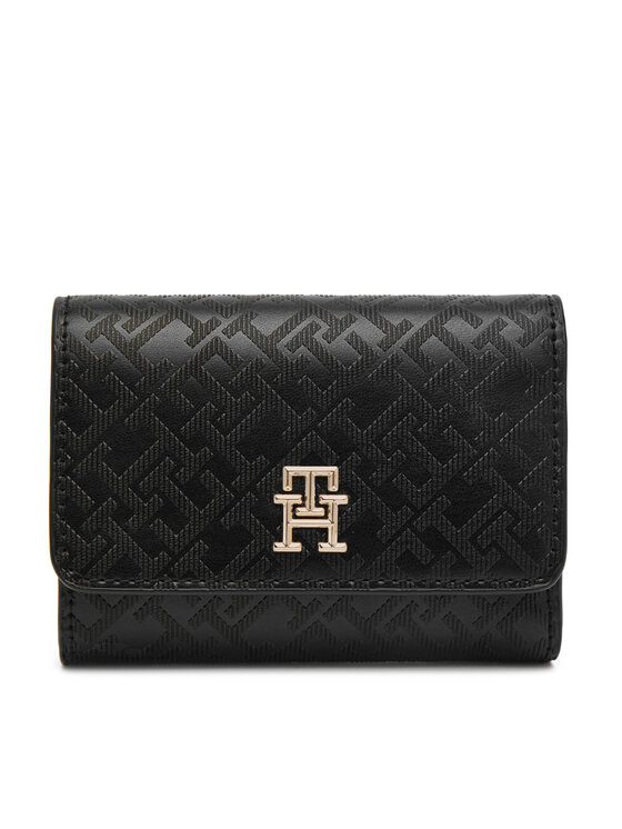 Portofel Mare de Damă Tommy Hilfiger Th Distinct Trifold Wallet Mono AW0AW17257 Negru