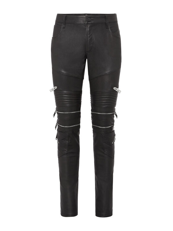 PHILIPP PLEIN PHILIPP PLEIN Kožené nohavice 8769 Čierna Skinny Fit
