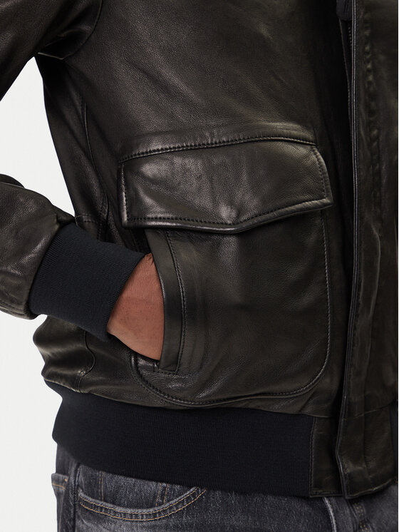 Aeronautica Militare Aeronautica Militare Kožená bunda 252PN0895U100839 Čierna Regular Fit