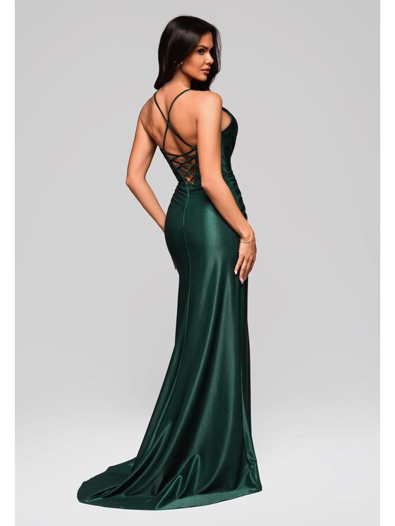 Ombre Ombre Sukienka wieczorowa LA-OM-DLR206 Zielony Regular Fit