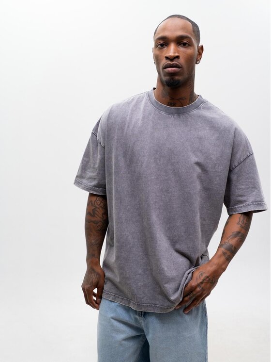 Urban City Urban City T-Shirt Szeroka luźna efekt sprania sprana 130175 Szary Oversize