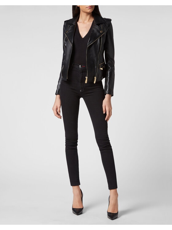 PHILIPP PLEIN PHILIPP PLEIN Giacca di pelle 3583 Nero Slim Fit