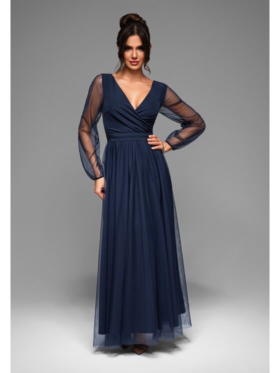 Ombre Ombre Sukienka wieczorowa LA-OM-DLR008 Granatowy Regular Fit