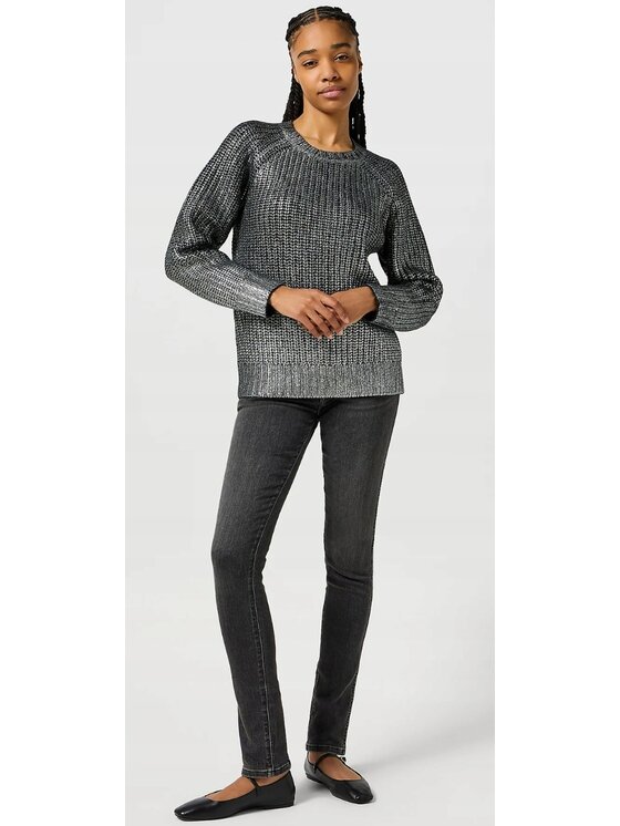 Wrangler Wrangler Sweter Folied Sweater Srebrny Basic Fit