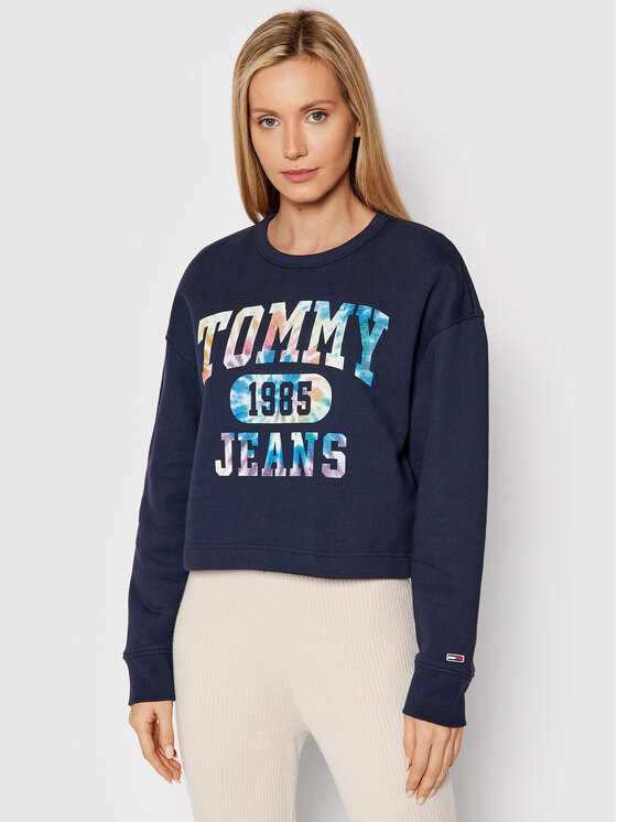Tommy Jeans Džemperis Crop Tie Dye 3 DW0DW12048 Tamsiai mėlyna Cropped Fit  • Modivo.lt