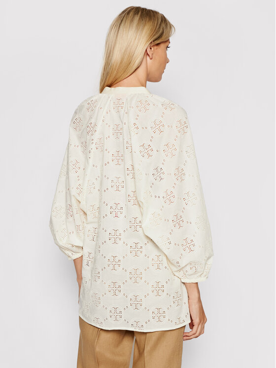 Tory Burch Tory Burch Tunika Logo Lace Ballon Sleeve 84520 Smėlio Regular Fit