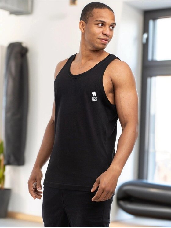 Good Luck Good Luck Tank top Koszulka bez rękawów Tank Top Bawełniany Bezrękawnik Czarny Męski GOOD LUCK Logo XXL Czarny Regular Fit