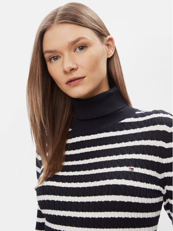 Tommy Hilfiger Tommy Hilfiger Bluză cu gât WW0WW40678 Albastru Slim Fit