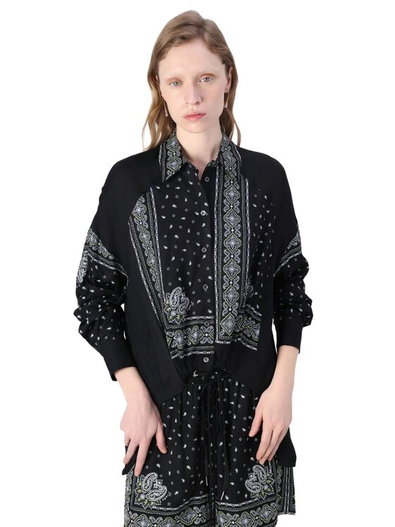 PINKO PINKO Koszula Clocks camicia twill stampa Czarny Regular Fit
