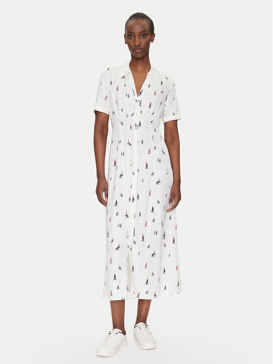 Tommy Hilfiger Tommy Hilfiger Рокля тип риза WW0WW44668 Бял Regular Fit