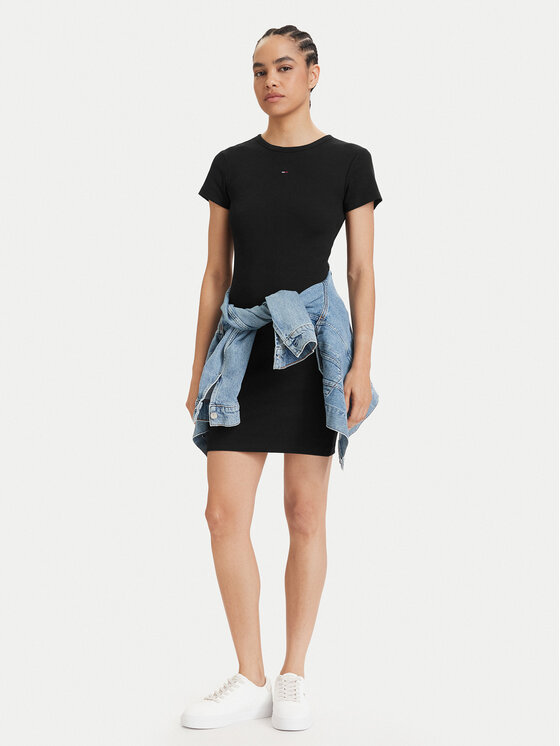 Tommy Jeans Tommy Jeans Лятна рокля Flag DW0DW22613 Черен Slim Fit