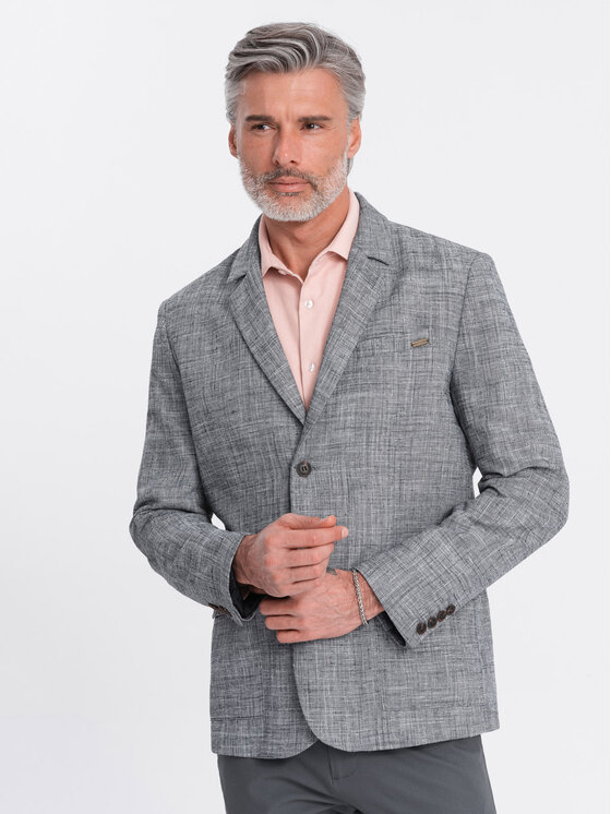 Ombre Ombre Marynarka OM-BLZB-0128 Szary Regular Fit
