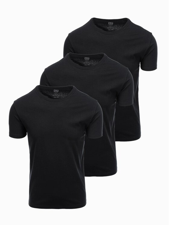 Ombre Ombre Komplet 3 t-shirtów OM-TSBS-0232 Czarny Regular Fit
