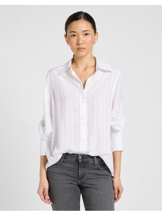 Lee Lee Koszula Balloon Sleeve Shirt Biały Loose Fit