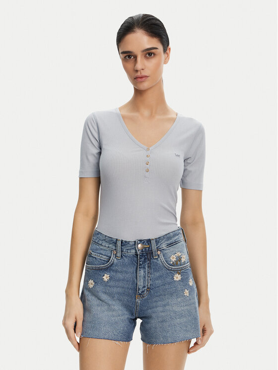 Lee Lee T-Shirt Henley 112363830 Světle modrá Slim Fit