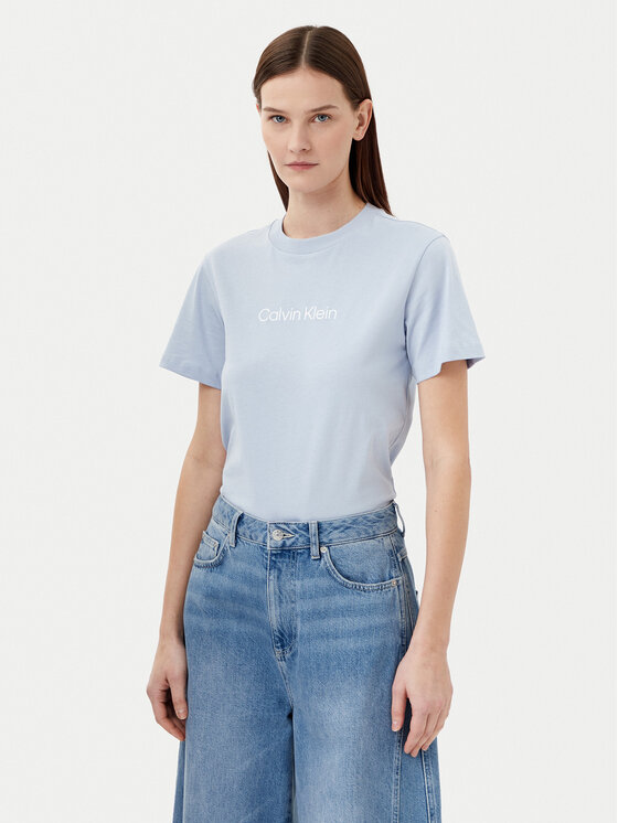 Damski T-Shirt Calvin Klein, Rozmiar S, Niebieski, Hero Logo K20K205448
