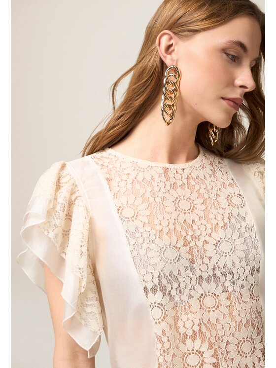 Oltre Oltre Blusa 2497R003066N021 Bianco Boxy Fit