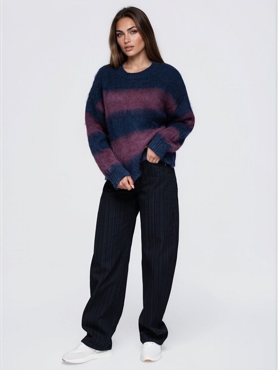 Ombre Ombre Sweter OW-SW-E0073 Granatowy Oversize