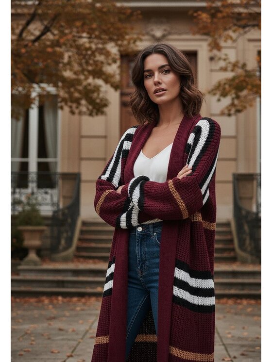 FIGL FIGL Kardigan M1246 Bordowy Regular Fit