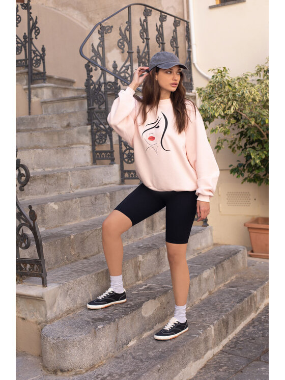 White Rvbbit White Rvbbit Bluza z haftem - twarz Różowy Oversize