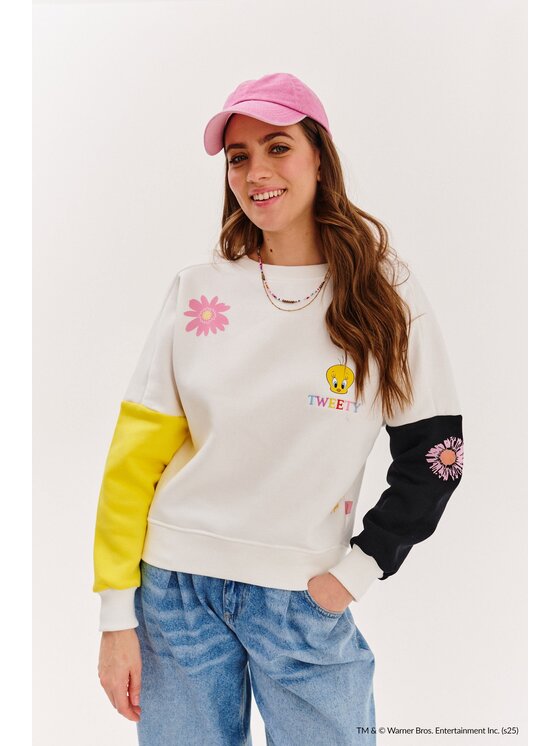 NAOKO NAOKO Mikina Tweety in Bloom Bílá Regular Fit