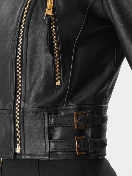 Elisabetta Franchi Elisabetta Franchi Ādas jaka GD-57Z-61E2-V1490 Melns Regular Fit