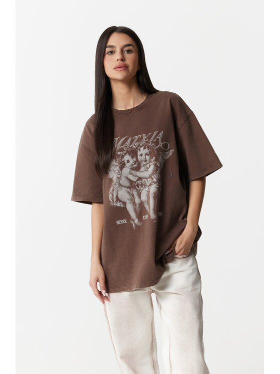 Magda Matyja Magda Matyja T-Shirt ANGELS T-SHIRT BROWN Brązowy Oversize