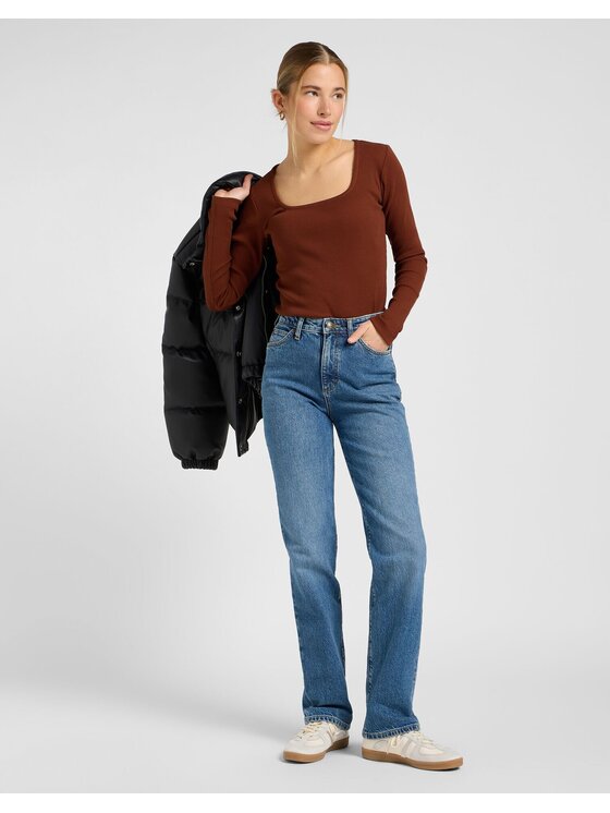 Lee Lee Sweter LS SQUARE NECK Brązowy Slim Fit