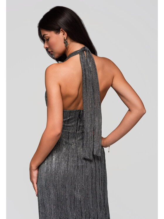 Ombre Ombre Sukienka wieczorowa LA-OM-DLR235 Srebrny Regular Fit
