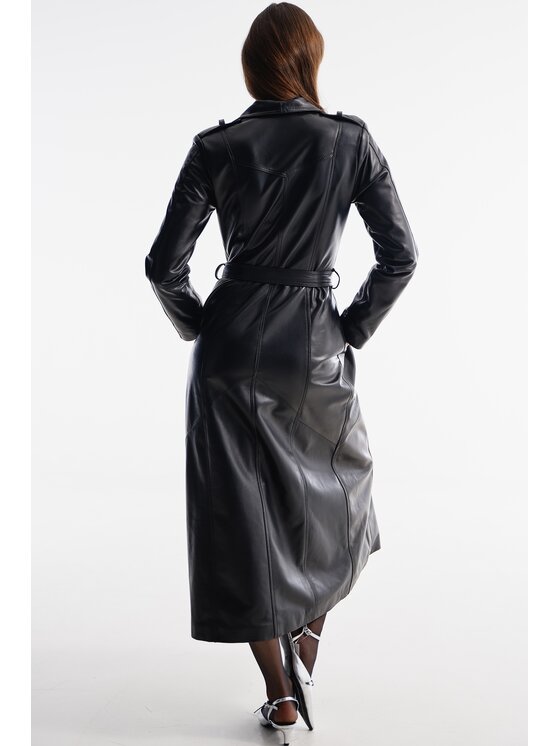 Mimika Mimika Płaszcz skórzany Tokyo vol.2 Absolute Black Czarny Slim Fit