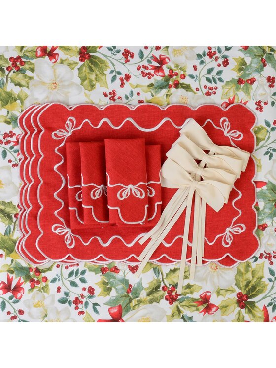 Roseberry Home Roseberry Home Serwetki Serwetki haftowane Christmas Bows Czerwony