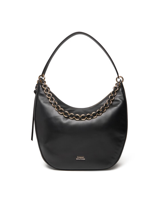 Geantă Tommy Hilfiger Moon Leather Hobo AW0AW17468 Negru