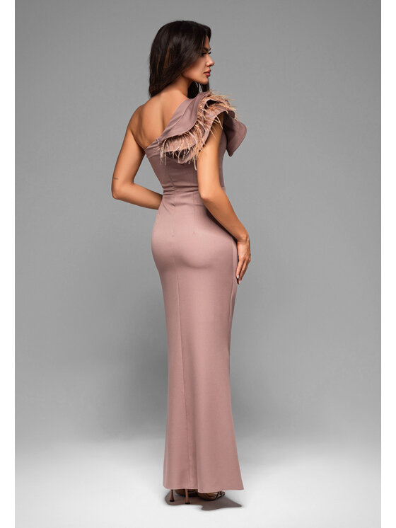 Ombre Ombre Sukienka wieczorowa LA-OM-DLR005 Beżowy Regular Fit