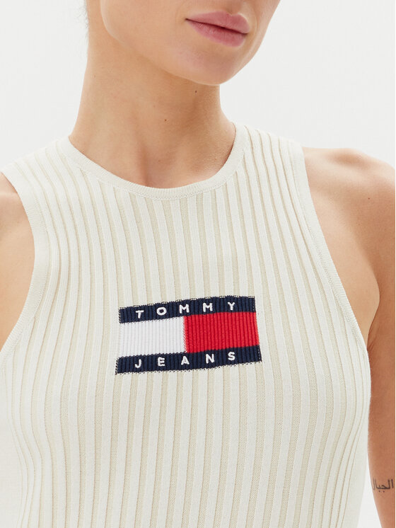 Tommy Jeans Tommy Jeans Sukienka dzianinowa DW0DW20877 Écru Slim Fit