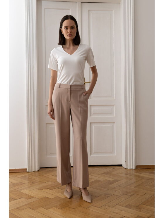 EMOI EMOI Spodnie materiałowe Beżowe szerokie Beżowy Feminine Fit