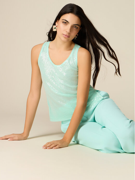 Oltre Oltre Blusa 2038J100821N005 Turchese Slim Fit