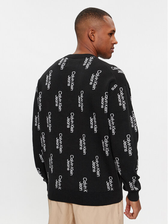 Calvin Klein Jeans Calvin Klein Jeans Džemper Stacked Logo Aop Sweater J30J325287 Crna Regular Fit