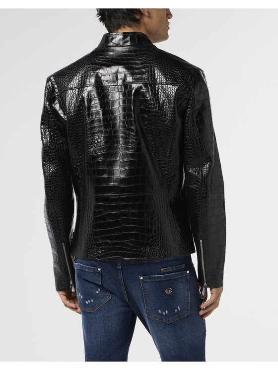 PHILIPP PLEIN PHILIPP PLEIN Kurtka skórzana 29937 Czarny Slim Fit