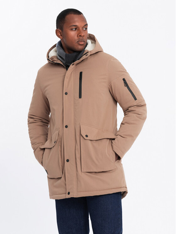 Ombre Ombre Parka 1OM-JALJ-018 Beżowy Regular Fit
