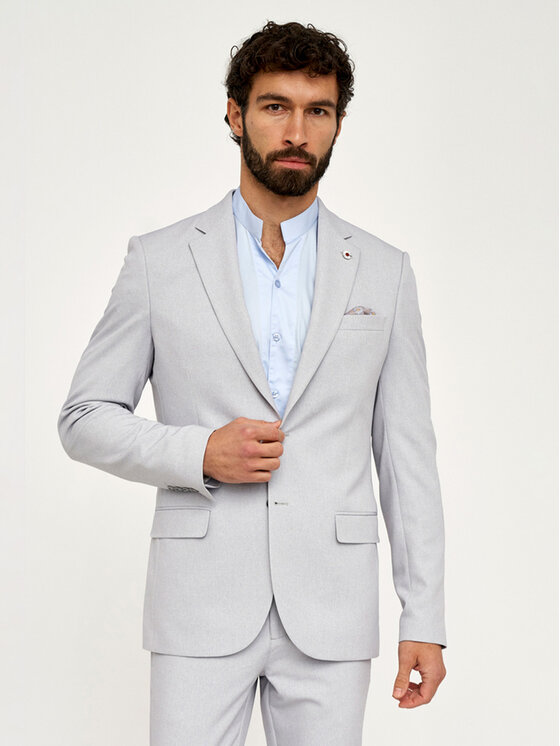 VILLARO VILLARO Marynarka MAR712 Szary Slim Fit