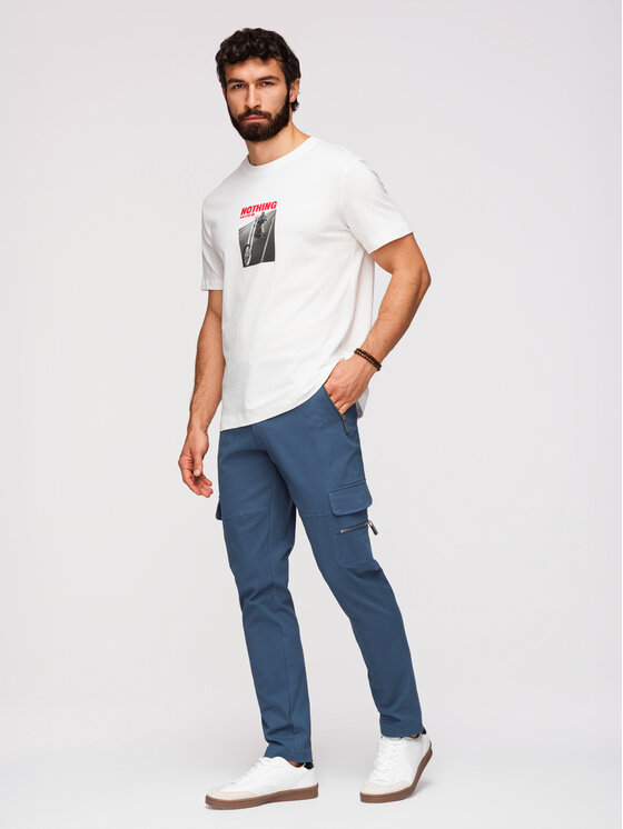 Ombre Ombre Spodnie cargo P1517 Niebieski Straight Fit