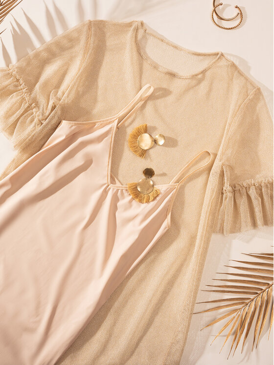 Miss Lou Miss Lou Abito da cocktail ZO-DONE3-BE Beige Relaxed Fit