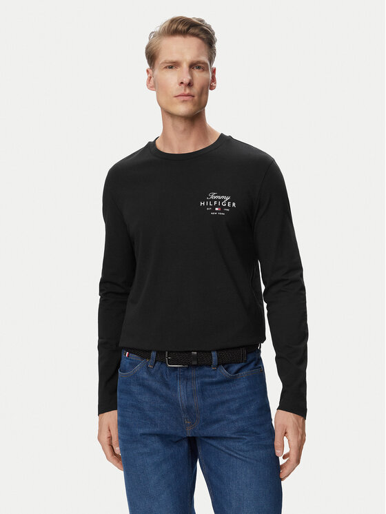 Tommy Hilfiger Tommy Hilfiger Marškinėliai ilgomis rankovėmis Script Stack MW0MW43225 Juoda Regular Fit