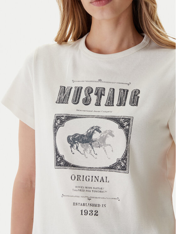 Mustang Mustang Marškinėliai Rosewood 1016758 Écru Regular Fit
