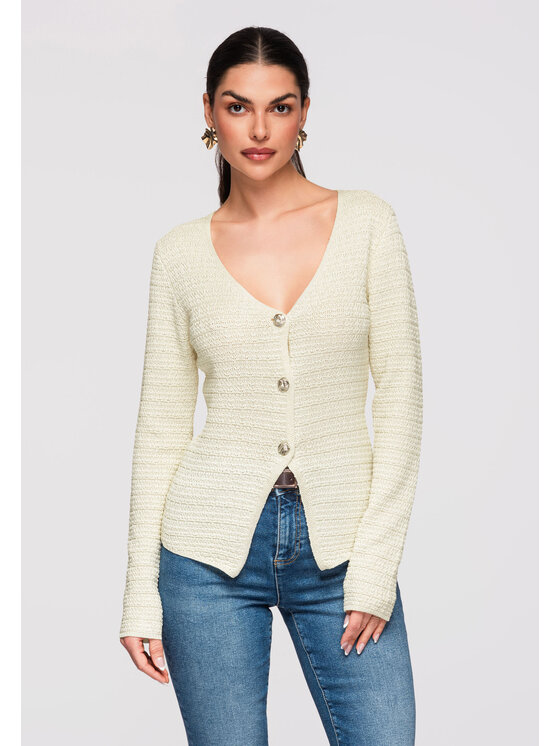 Ombre Ombre Kardigan OW-SWCD-0100 Żółty Slim Fit