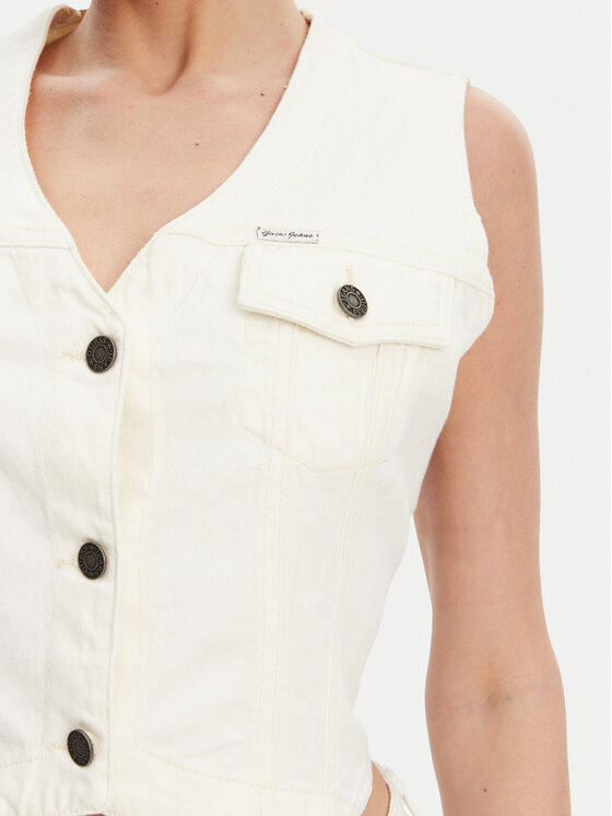 Guess Jeans Guess Jeans Kamizelka W5GN74 D5M62 Biały Regular Fit